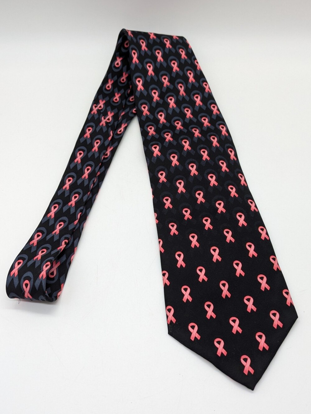 Wolfmark Neckwear Black Pink Breast Cancer Awareness Ribbon Novelty Neck Tie